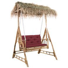 Balancelle 2 places feuilles de palmier et coussin 202cm Bambou 4