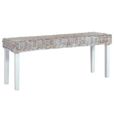 Banc 110 cm Blanc Rotin naturel kubu et bois de manguier massif