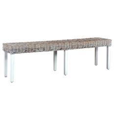 Banc 160 cm Blanc Rotin naturel kubu et bois de manguier massif