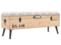 Banc avec rangement Luizia 110 cm – Bois de sapin massif et tissu capitonné