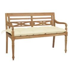 Banc Batavia avec coussin blanc crème 120cm Bois de teck massif