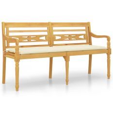 Banc Batavia avec coussin crème 150 cm Bois de teck massif