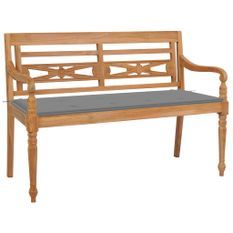 Banc Batavia avec coussin gris 120 cm Bois de teck massif 2