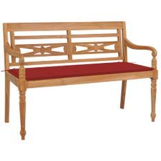 Banc Batavia avec coussin rouge 120 cm Bois de teck massif 2