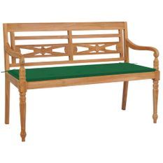 Banc Batavia avec coussin vert 120 cm Bois de teck massif