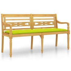 Banc Batavia avec coussin vert brillant 150 cm Bois teck massif