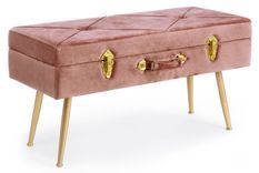 Banc coffre bois MDF rose et pieds acier doré Polia - Lot de 2