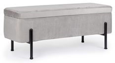 Banc coffre velours gris et pieds doré Inora 110 cm