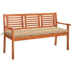 Banc de jardin 3 places avec coussin 150 cm Bois d'eucalyptus 7