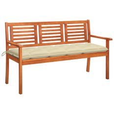 Banc de jardin 3 places avec coussin 150 cm Bois d'eucalyptus 13