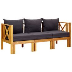 Banc de jardin 3 places et coussins 179 cm Bois d'acacia massif 2