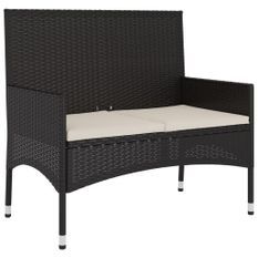 Banc de Jardin à 2 Places avec Coussins Noir Résine Tressée