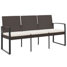 Banc de jardin à 3 places avec coussins marron PP rotin