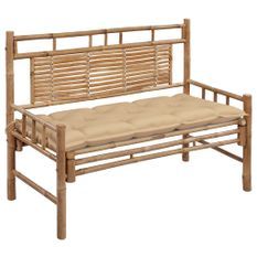 Banc de jardin avec coussin 120 cm Bambou 8