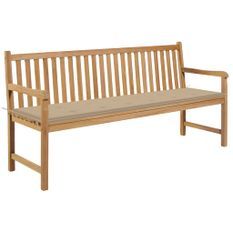 Banc de jardin avec coussin beige 175 cm Bois de teck massif