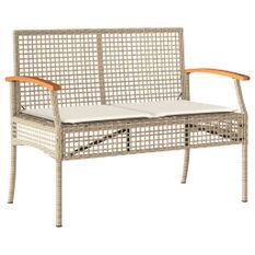 Banc de jardin avec coussin beige résine tressée et acacia