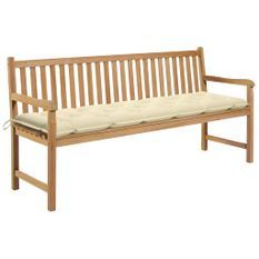 Banc de jardin avec coussin blanc crème 175 cm Teck massif