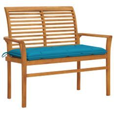 Banc de jardin avec coussin bleu clair 112 cm Bois de teck