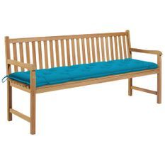 Banc de jardin avec coussin bleu clair 175 cm Teck massif