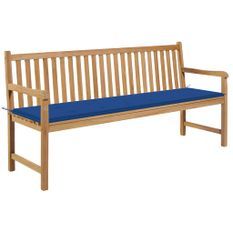Banc de jardin avec coussin bleu royal 175 cm Teck massif