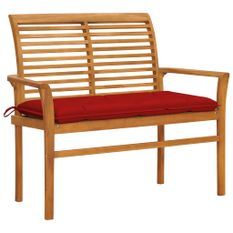 Banc de jardin avec coussin rouge 112 cm Bois de teck massif 2