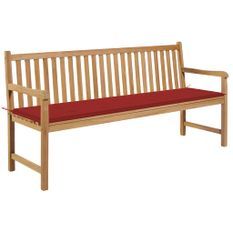 Banc de jardin avec coussin rouge 175 cm Bois de teck massif