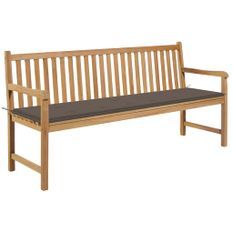 Banc de jardin avec coussin taupe 175 cm Teck massif