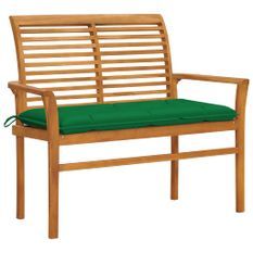 Banc de jardin avec coussin vert 112 cm Bois de teck massif 2