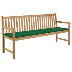 Banc de jardin avec coussin vert 175 cm Bois de teck massif