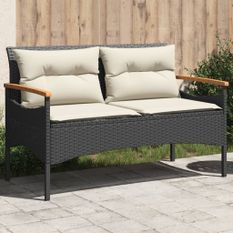 Banc de jardin avec coussins 116x62,5x74 cm noir résine tressée