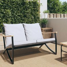 Banc de jardin avec coussins 120 cm noir acier