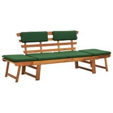 Banc de jardin avec coussins 2-en-1 190 cm Bois solide d'acacia