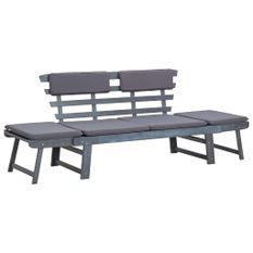 Banc de jardin avec coussins 2-en-1 190 cm Gris Bois d'acacia