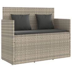 Banc de jardin avec coussins gris clair résine tressée