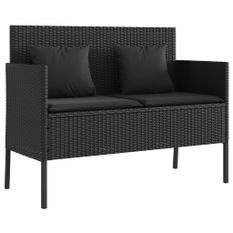 Banc de jardin avec coussins noir résine tressée