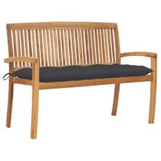 Banc de jardin empilable et coussin 128,5cm Bois de teck massif 21