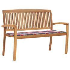Banc de jardin empilable et coussin 128,5cm Bois de teck massif 19