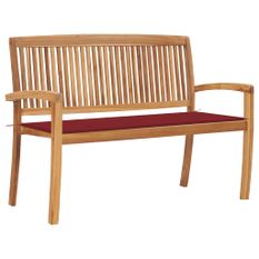 Banc de jardin empilable et coussin 128,5cm Bois de teck massif 4