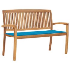 Banc de jardin empilable et coussin 128,5cm Bois de teck massif 2