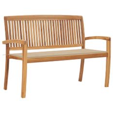 Banc de jardin empilable et coussin 128,5cm Bois de teck massif 17