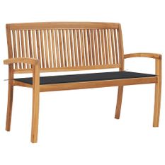 Banc de jardin empilable et coussin 128,5cm Bois de teck massif 14