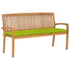Banc de jardin empilable et coussin 159 cm Bois de teck massif 12