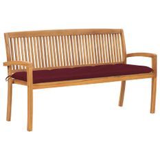 Banc de jardin empilable et coussin 159 cm Bois de teck massif 26