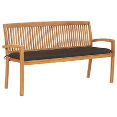 Banc de jardin empilable et coussin 159 cm Bois de teck massif 25