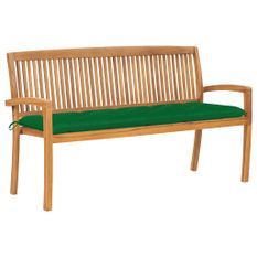 Banc de jardin empilable et coussin 159 cm Bois de teck massif 11