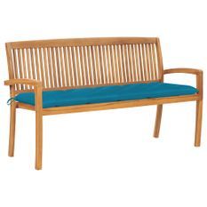 Banc de jardin empilable et coussin 159 cm Bois de teck massif 10