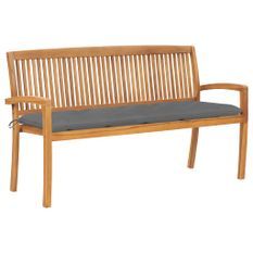 Banc de jardin empilable et coussin 159 cm Bois de teck massif 7