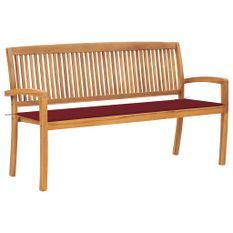 Banc de jardin empilable et coussin 159 cm Bois de teck massif 5