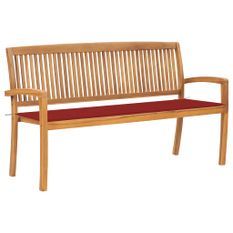 Banc de jardin empilable et coussin 159 cm Bois de teck massif 2