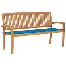 Banc de jardin empilable et coussin 159 cm Bois de teck massif 16